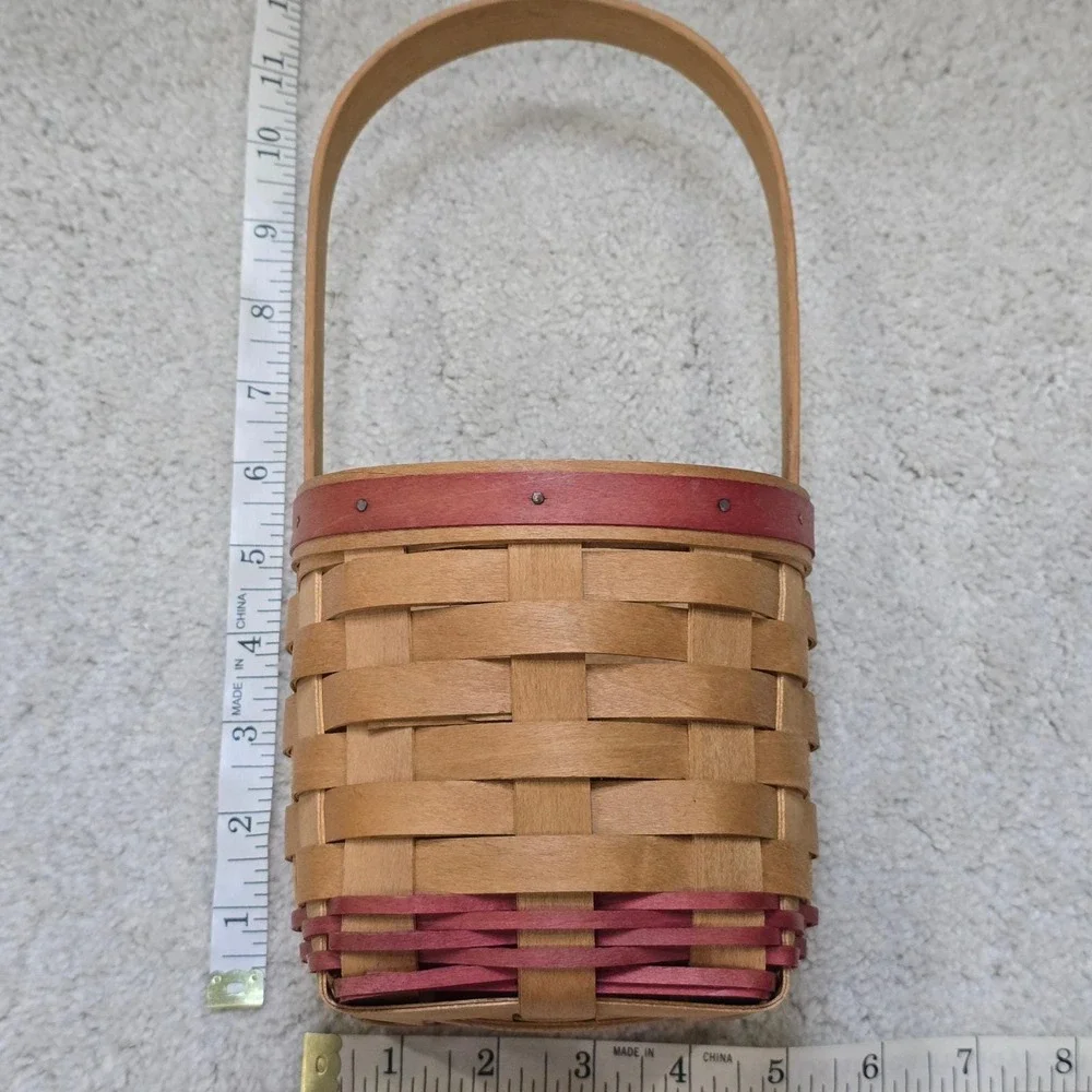 Workshops of Gerald‎ E Henn Handwoven Wood Basket Red Trim Small Accent Vintage